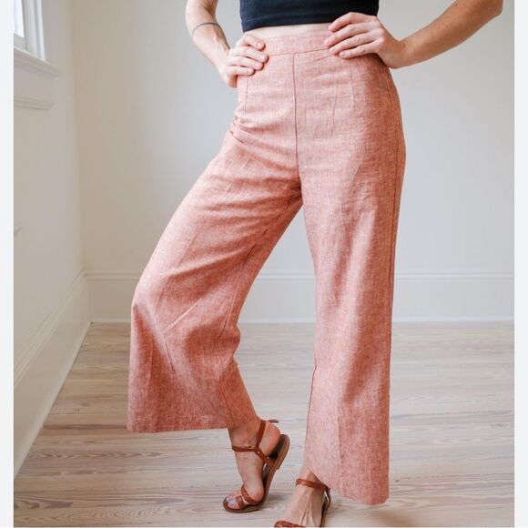 Raleigh Denim Workshop Avery Linen-Blend Wide Leg Pants in Clay, Size S - Picture 1 of 9